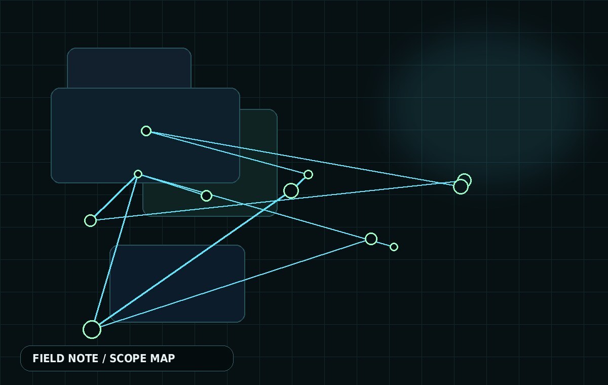 Layered protocol scope diagram on a dark planning board